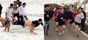 素足で雪上トレーニング…新潟・十日町で男女合同合宿スタート