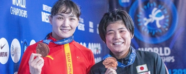 【写真集】2019年世界選手権・第5日／女子メダル獲得選手（向田真優、入江ななみ、古市雅子）