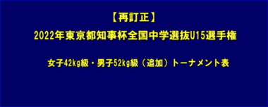 【再訂正】2022年東京都知事杯全国中学選抜U15選手権／女子42kg級・男子52kg級（追加）トーナメント表