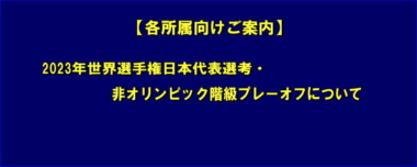 【各所属向けご案内】2023年世界選手権日本代表選考・非オリンピック階級プレーオフについて＝申込書追加