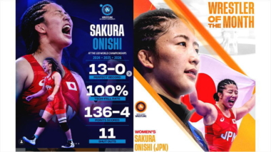 2026年8月のUWW「レスラー・オブ・ザ・マンス」の女子に尾西桜（日体大）、3度目の選出
